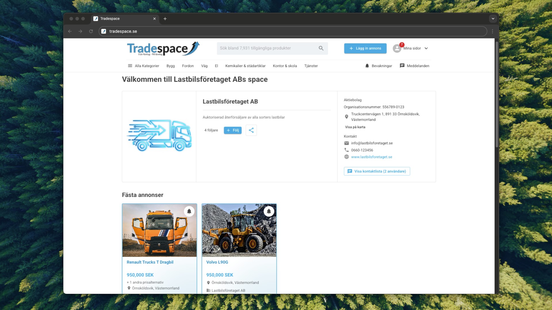Anpassningsbar företagsprofil i Tradespace